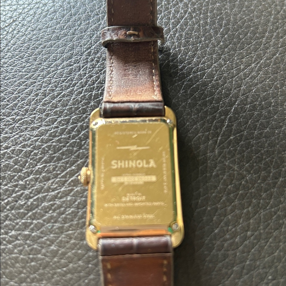 Gold-Tone Rectangular Shinola Watch with Brown Croc Leather Strap - Picture 3 of 6